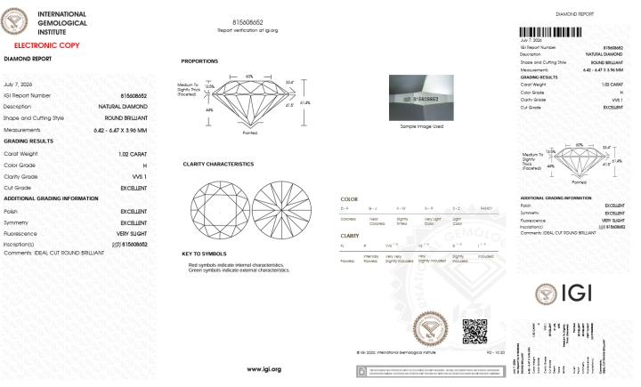 Diament Brylant 1.02ct H/VVS1 3xEx.