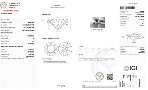 Diament Brylant 1.01ct H/VS1 3xEx.